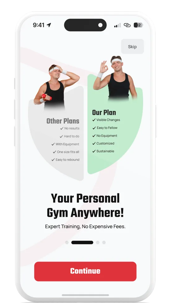 BodyTune workout plan screen showing today's exercises and sets